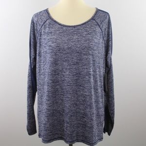 NWT Athleta Utopia Mesh Detail Heathered Blue Long Sleeve Athletic Top L NWT